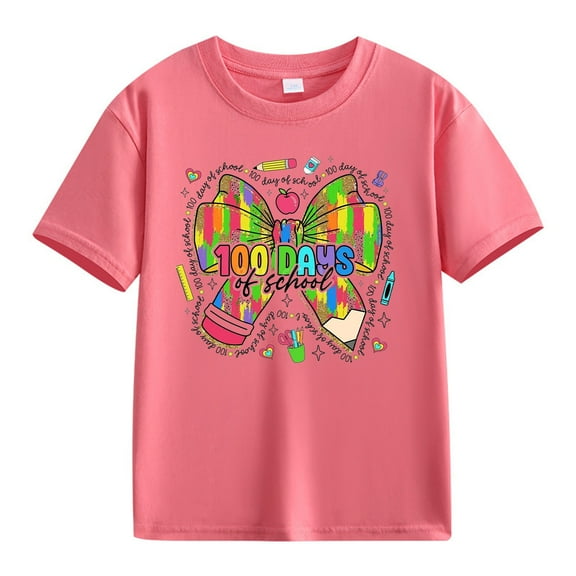 Ruyang 100 Days of School Shirt for Boys Girls Kids Bow Pencil Happy 100th Day of School T-Shirt Celebration Top 2025