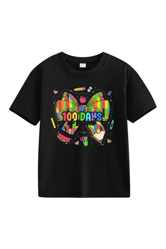 100 Days of School Shirt for Boys Girls Kids Bow Pencil Happy 100th Day of School T-Shirt Celebration Top 2025