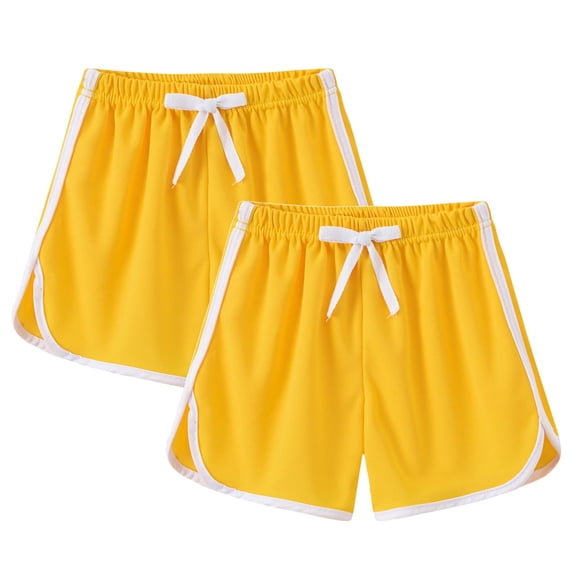 Ruyang 2 Pack Kids Elastic Waist Athletic Shorts Toddler Boy Girl Basic Solid Color Stretchy Active Jogger Biker Shorts