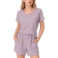 thumbnail image 1 of Ruyang 2 Piece Outfits for Girls Solid Button Short Sleeve Tops and Wide Leg Shorts Sets Summer Athletic Jogger Clothes, 1 of 9