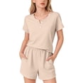 thumbnail image 1 of Ruyang 2 Piece Outfits for Girls Solid Button Short Sleeve Tops and Wide Leg Shorts Sets Summer Athletic Jogger Clothes, 1 of 9