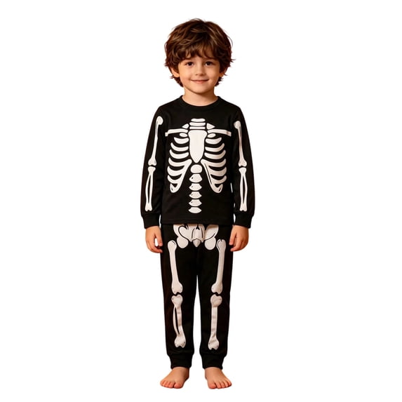 Ruyang 2 Piece Sets for Boys Toddler Skeleton Print Long Sleeve Crew Neck Top Baggy Sweatpants Kids Halloween Outfits for Party Activity