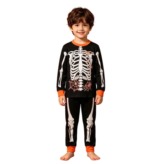 Ruyang 2 Piece Sets for Boys Toddler Skeleton Print Long Sleeve Crew Neck Top Baggy Sweatpants Kids Halloween Outfits for Party Activity
