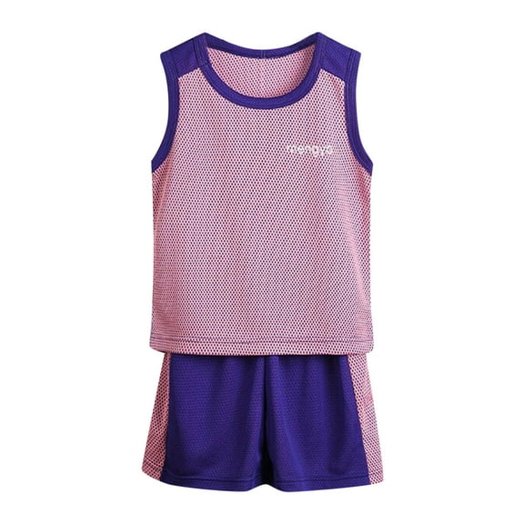 Ruyang 2-Piece Summer Clothes for Boys Mesh Vest Sets Color Block Sleeveless Tank Top & Shorts Causal Athletic Outfits