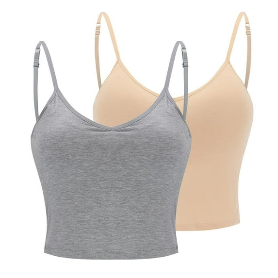 Ruyang 2 pcs Womens Tank Tops with Built in Bras Adjustable Spaghetti Strap Camisole Tops Workout Shelf Bra Tank Tops Basic Undershirts