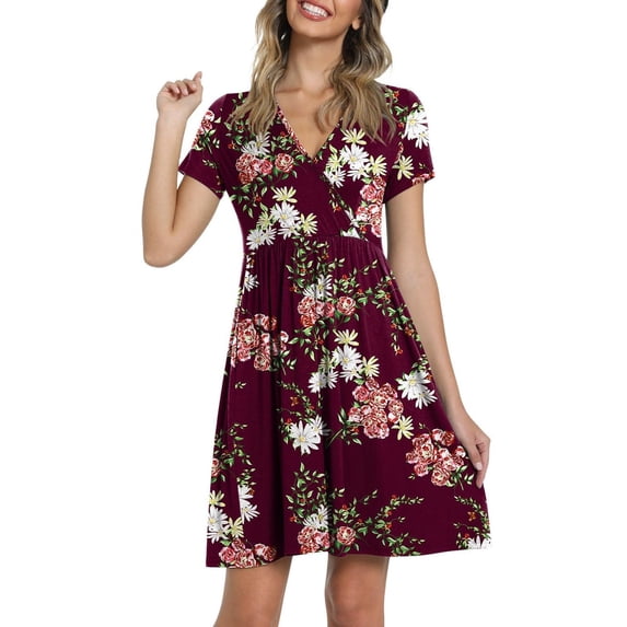 Ruyang 2024 Floral Beach Dresses for Women Short Sleeve V Neck Dress Loose And Comfortable Beach Sundress With Pockets Casual Lady Dresses