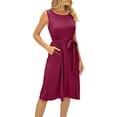 thumbnail image 1 of Ruyang 2024 Women's Summer Casual Dresses Elegant Round Neck Sleeveless Casual Midi A-Line Swing Dress with Pockets, 1 of 7