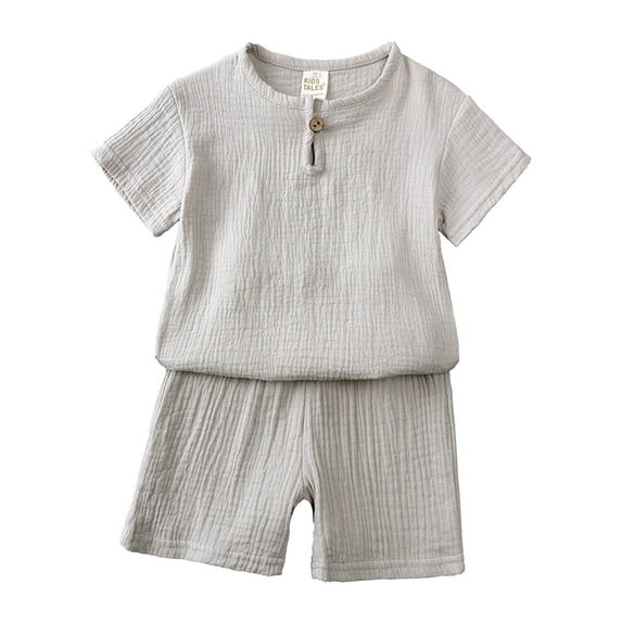 Ruyang 2pcs Summer Outfits Boys Girls Cotton Linen Short Sleeve Pullover Tops Short Pants Clothes Set Comfy Sweatsuit