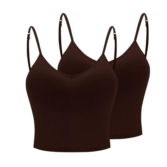 Ruyang 2pcs Women Summer Tank Tops Adjustable Strap Sleeveless Basic Solid Camisole V Neck Camisole With Built In Padded Bra Vest