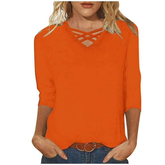 Ruyang 3/4 Length Sleeve Womens Tops Summer V Neck Blouses Trendy Stripe Gradient Shirts Dressy Casual Loose Tees Tops for Women