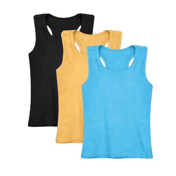 Ruyang 3 Pack Solid Camisole Tops Cotton Round Neck Racerback Sleeveless Tank Tops Quick Dry Training Blouse T-Shirt 