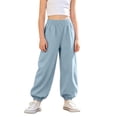 thumbnail image 1 of Ruyang 3T-15Years Girls Lightweight Baggy Joggers Elastic Waist Wide Leg Pants Kids Teen Hip Hop Dance Casual Sports Trousers, 1 of 7