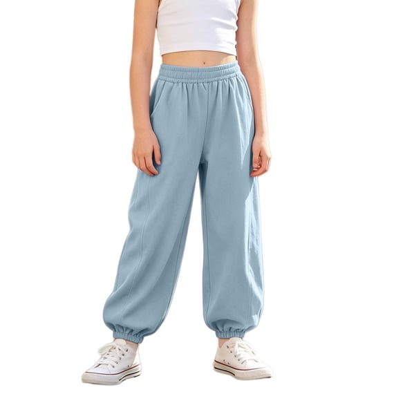 Ruyang 3T-15Years Girls Lightweight Baggy Joggers Elastic Waist Wide Leg Pants Kids Teen Hip Hop Dance Casual Sports Trousers