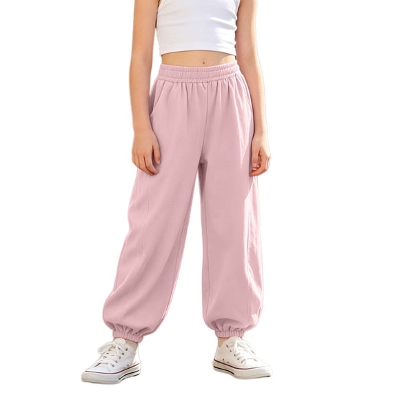 Ruyang 3T-15Years Girls Lightweight Baggy Joggers Elastic Waist Wide Leg Pants Kids Teen Hip Hop Dance Casual Sports Trousers