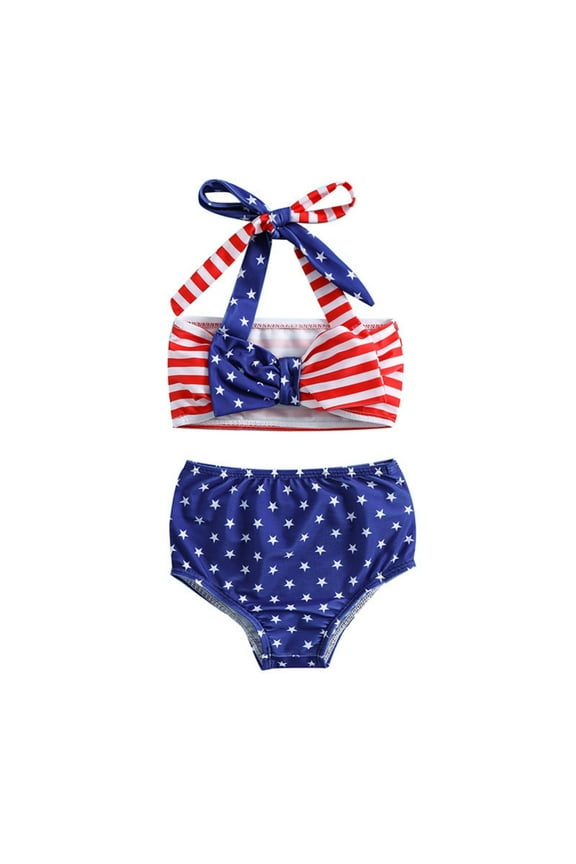 Baby Girls 2 Piece Swim Sets 4th of July Star Striped Bikini Bathing Suits Swimwear Kids Girls Beach Sport Patriotic