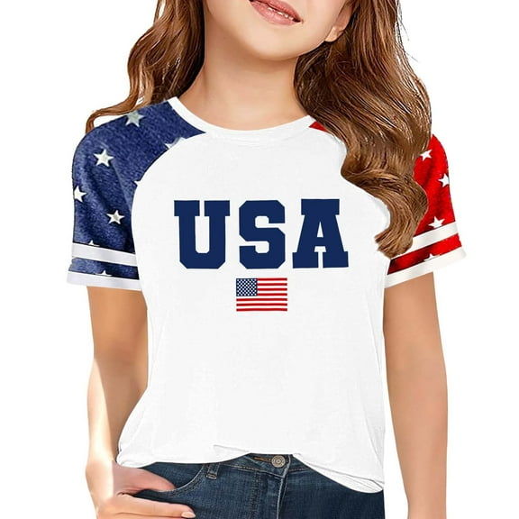 Ruyang 4th of July Toddler Girls Shirt Independence Day Clothes Kids Boy American Flag Tops Teen Cotton Short Sleeve Tee Blouse