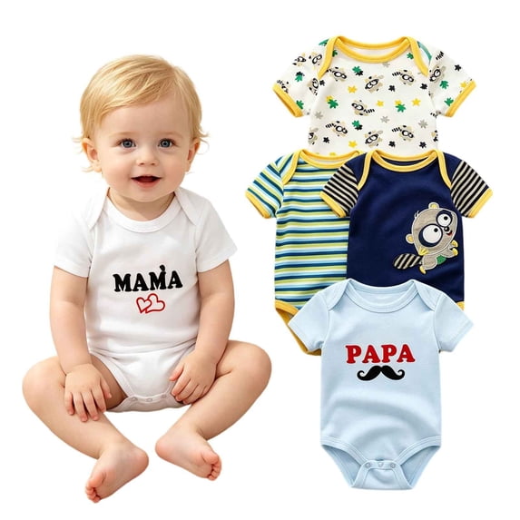 Ruyang 5 Piece Bodysuits for Baby Girls Short Sleeved Print Cute Romper Toddler Soft Breathable Summer Fall Crawling Suit