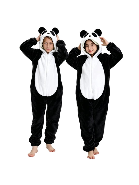 Animal Hooded Jumpsuit for Toddler Boys Girls Panda Zipper Fleece Onesie Teen Kids Theme Party Drees Up Home Wear