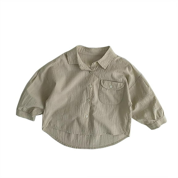Ruyang Baby Boys Cotton Linen Shirts Long Sleeve Thin Button down Collar Tops with Pockets Toddler Plain Fall Casual Shirts