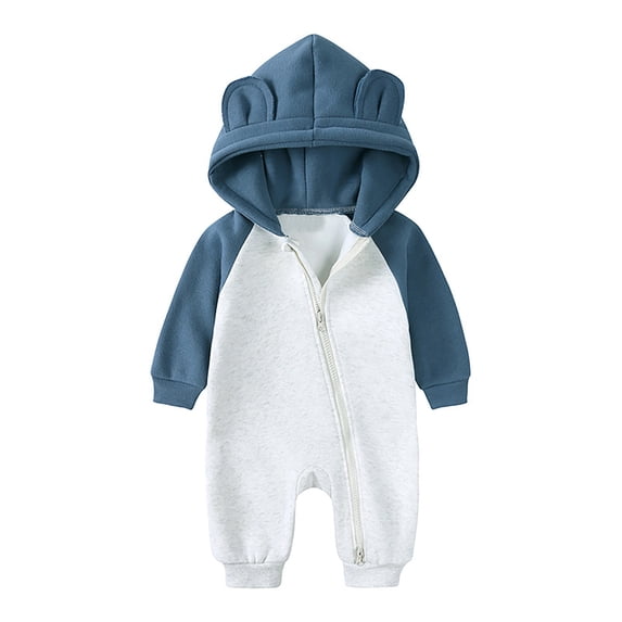 Ruyang Baby Boys Cute Hooded Bodysuit Long Sleeve Zipper First Birthday Outfit Fall Winter Cotton Warm Footless Jumpsuit