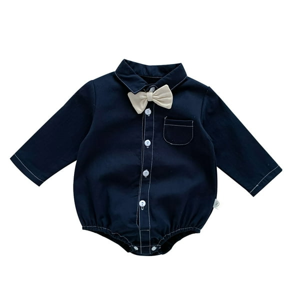 Ruyang Baby Boys First Birthday Outfit Trendy Shirt Romper with Bow Long Sleeve Button Down Tie Cute Gentleman Bodysuit