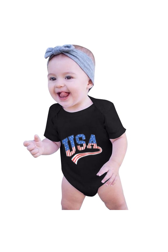 Baby Boys Girls Patriotic Romper USA American Flag Print Short Sleeve Onesie Summer Fashion Casual 4th of July Jumpsuit