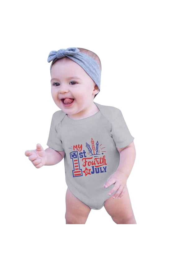 Baby Boys Girls Patriotic Romper USA American Flag Print Short Sleeve Onesie Summer Fashion Casual 4th of July Jumpsuit