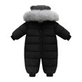 thumbnail image 1 of Ruyang Baby Boys Girls Puffer Snowsuit Winter Warm Quilted Down Jumpsuit Faux 𝐅𝐮𝐫 Hooded Zip Up Outfits Thermal 𝐎nesie, 1 of 5