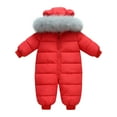 thumbnail image 1 of Ruyang Baby Boys Girls Puffer Snowsuit Winter Warm Quilted Down Jumpsuit Faux 𝐅𝐮𝐫 Hooded Zip Up Outfits Thermal 𝐎nesie, 1 of 5