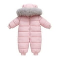 thumbnail image 1 of Ruyang Baby Boys Girls Puffer Snowsuit Winter Warm Quilted Down Jumpsuit Faux 𝐅𝐮𝐫 Hooded Zip Up Outfits Thermal 𝐎nesie, 1 of 5