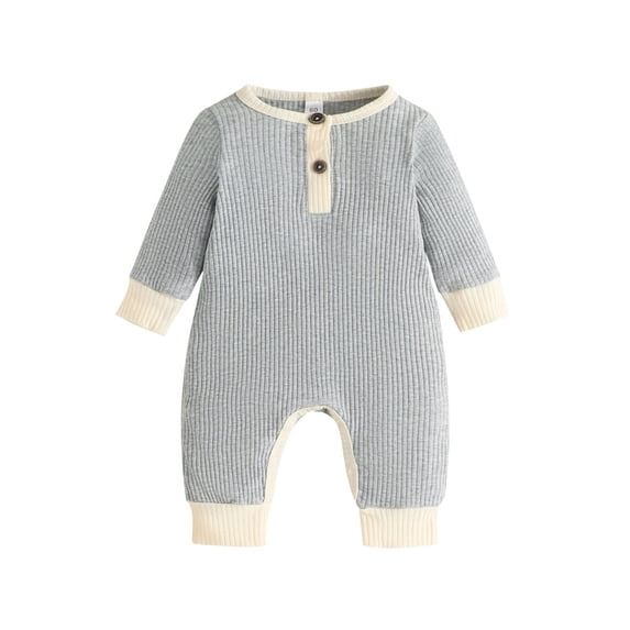 Ruyang Baby Boys Girls Striped Jumpsuit Cute Long Sleeve Button Down Outfit Crew Neck Footless Fall Winter Warm Bodysuit