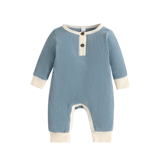Ruyang Baby Boys Girls Striped Jumpsuit Cute Long Sleeve Button Down Outfit Crew Neck Footless Fall Winter Warm Bodysuit