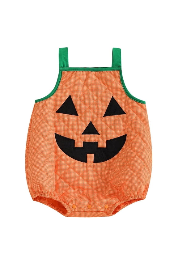 Baby Boys Pumpkin Onesie Cute Straps Romper Buttons New Born 1st Halloween Outfit Baggy Sleeveless Plaid Bodysuit