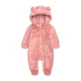 thumbnail image 1 of Ruyang Baby Cute Bear Fleece Snowsuit Newborn Boys Girls Winter Warm Hooded Jumpsuit Plain Zip Up Onesie Furry Outfits, 1 of 9