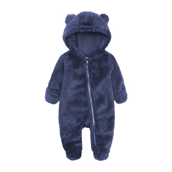 Ruyang Baby Cute Bear Fleece Snowsuit Newborn Boys Girls Winter Warm Hooded Jumpsuit Plain Zip Up Onesie Furry Outfits