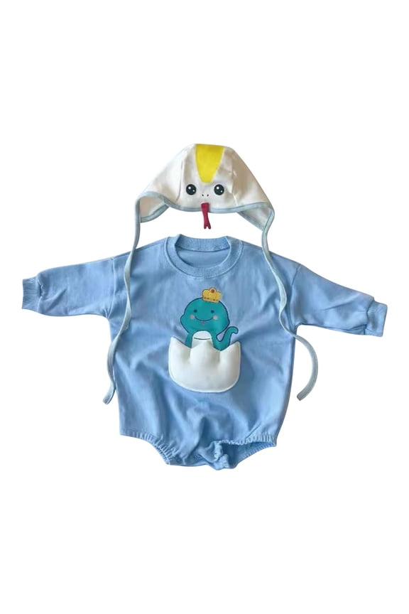 Baby Cute Cartoon Snake Romper Set New born Unisex Long Sleeve Crew Neck Bodysuit & Hat 2Pcs Sweatshirt Outfits