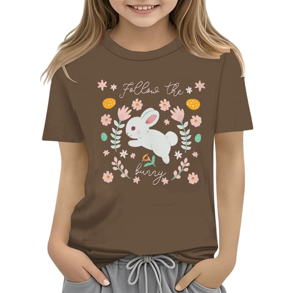 Ruyang Baby Easter Shirt for Girls Easter Eggs Tshirt Toddler Bunny Short Sleeve Cotton Tops with Colorful Floral for Kids