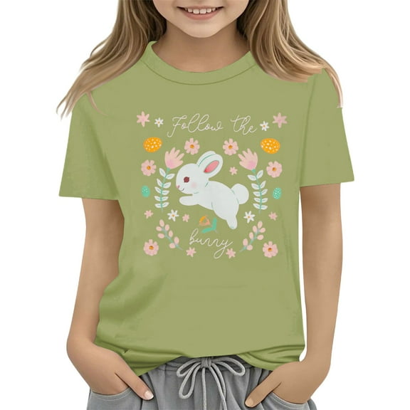Ruyang Baby Easter Shirt for Girls Easter Eggs Tshirt Toddler Bunny Short Sleeve Cotton Tops with Colorful Floral for Kids
