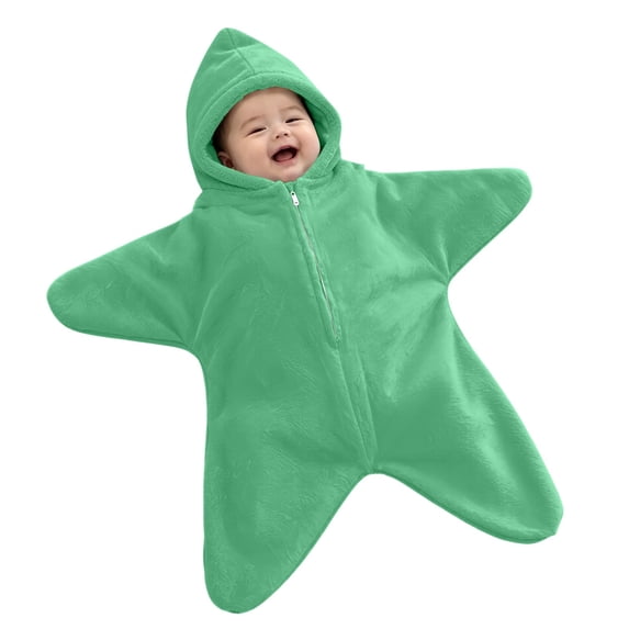 Ruyang Baby Flannel Hooded Crawling Suit Full Zip Starfish Newborn Romper Infant Footie Jumpsuit Winter Warm Outfits