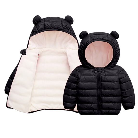 Ruyang Baby Fleece Lined Puffer Jacket Toddler Boys Girls Cute Bear Hooded Coat Winter Padded Warm Zip Up Quilted Outwear