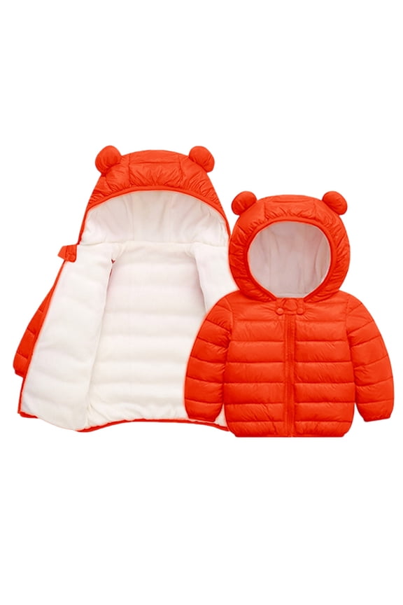Baby Fleece Lined Puffer Jacket Toddler Boys Girls Cute Bear Hooded Coat Winter Padded Warm Zip Up Quilted Outwear