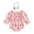 thumbnail image 1 of Ruyang Baby Girl Romper Ruffle Smocked Bubble Bodysuit Off Shoulder New Born Long Sleeve Flowers Printed Jumpsuit 2pcs, 1 of 3