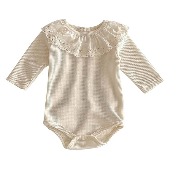 Ruyang Baby Girl Vintage Bubble Romper Knit Lace Doll Collar Long Sleeve Playsuit Toddler Spring Fall Thin Bodysuit