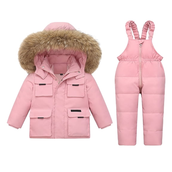 Ruyang Baby Girls 2 Piece Snowsuit Toddler Boys Winter Padded Puffer Snow Suit Hooded Ski Jacket Zip Up Bib Pants Set