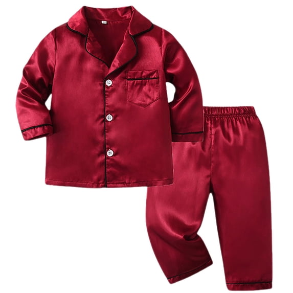 Ruyang Baby Girls Boys Silk Outfits Button Down Long Sleeve Cute Shirt Elastic Waist Pants 2 Piece Satin Clothing Set Winter Clothes