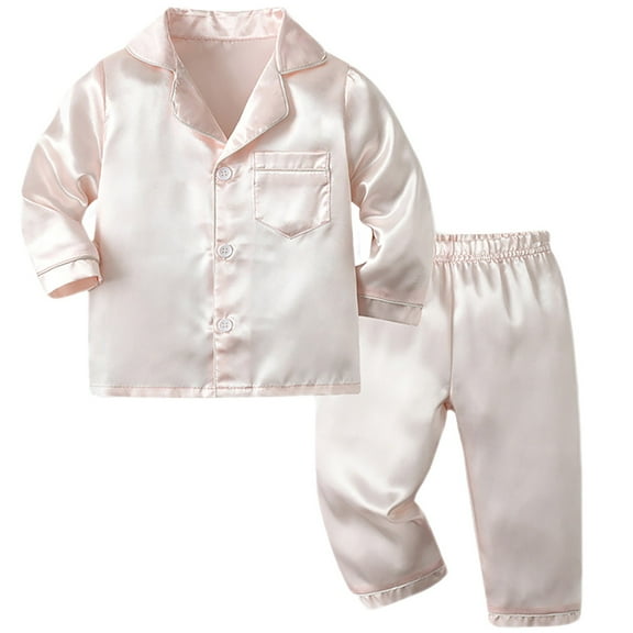 Ruyang Baby Girls Boys Silk Outfits Button Down Long Sleeve Cute Shirt Elastic Waist Pants 2 Piece Satin Clothing Set Winter Clothes
