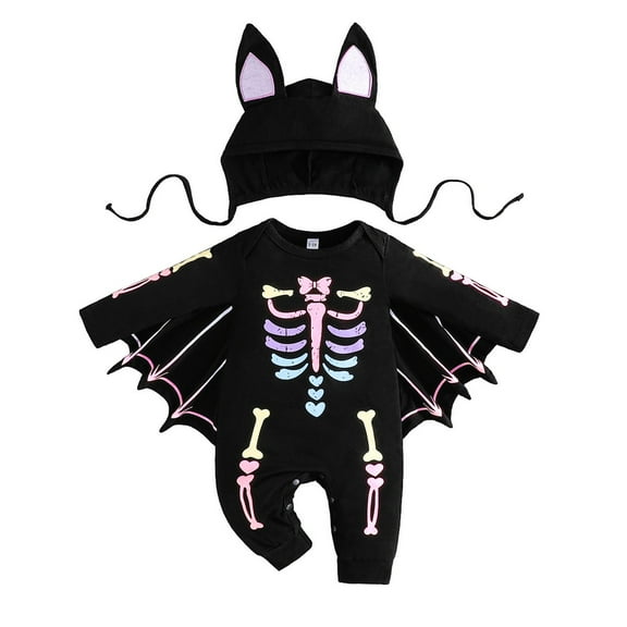 Ruyang Baby Girls Boys Skeleton Jumpsuit with Wings New Born Halloween Outfit Cute Hat First Birthday Outfits Cute Onesie
