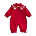 thumbnail image 1 of Ruyang Baby Girls Chinese Traditional Outfit Embroidered Bunny Floral Bodysuit Cute Ruffle Long Sleeve Button Jumpsuit, 1 of 8