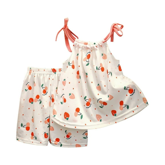 Ruyang Baby Girls Cotton 2 Piece Set Cherry Strawberry Print 𝐋ounge Set Adjustable Strap Tank Top   Shorts Girls Cute Outfits