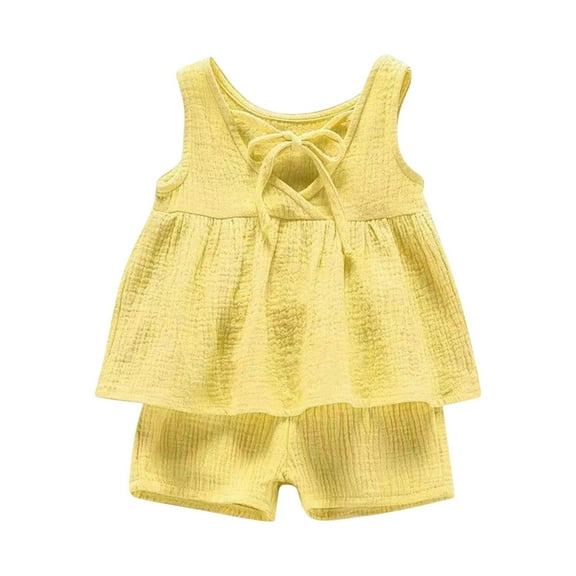 Ruyang Baby Girls Cotton Linen 2 Piece Set Sleeveless Blouse   Elastic Waist Shorts Breathable Summer Outfit Trendy Loungewear